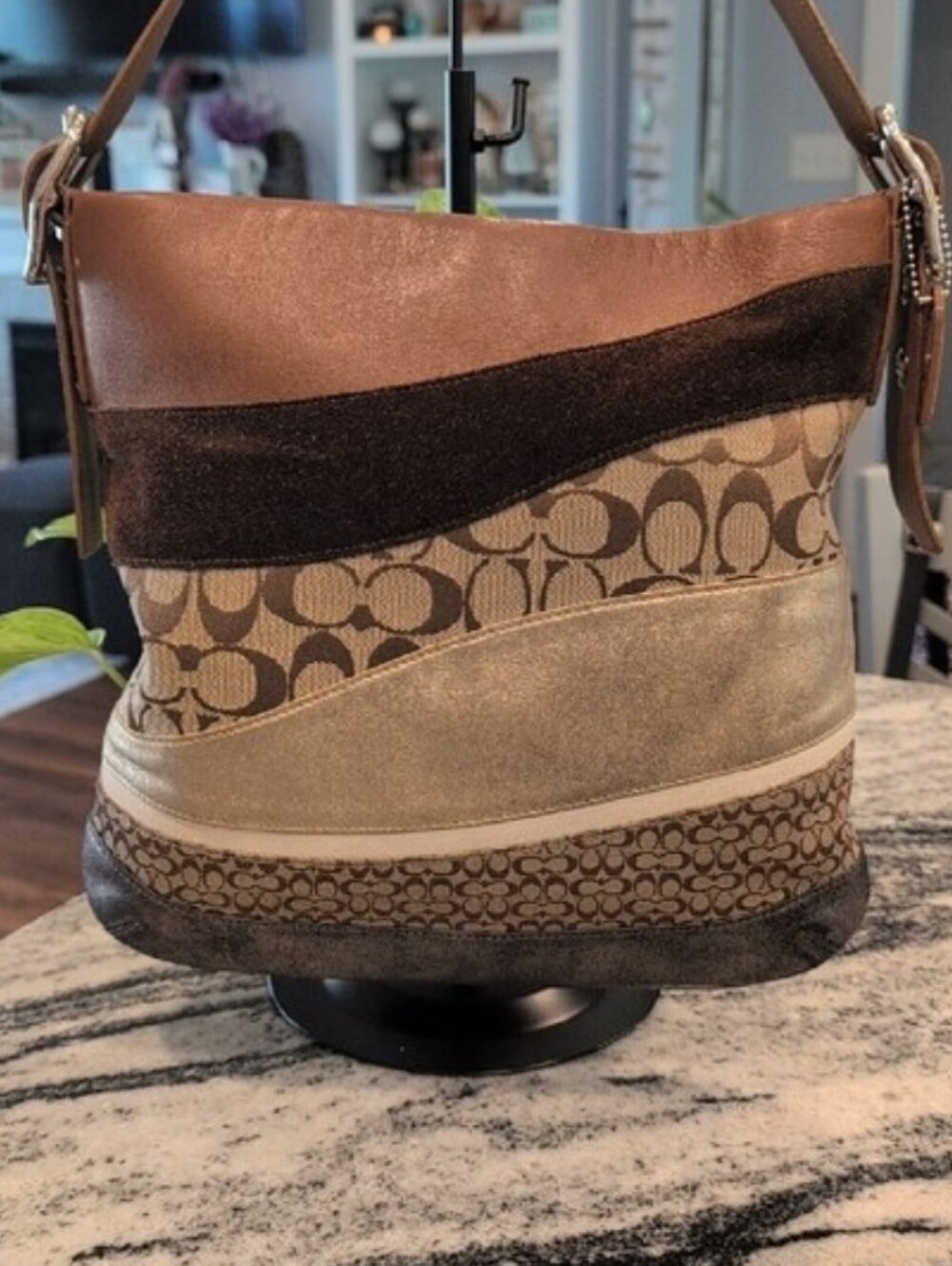 Coach Signature Wave Duffle Patchwork Hobo Bag Rare- Vintage F10653